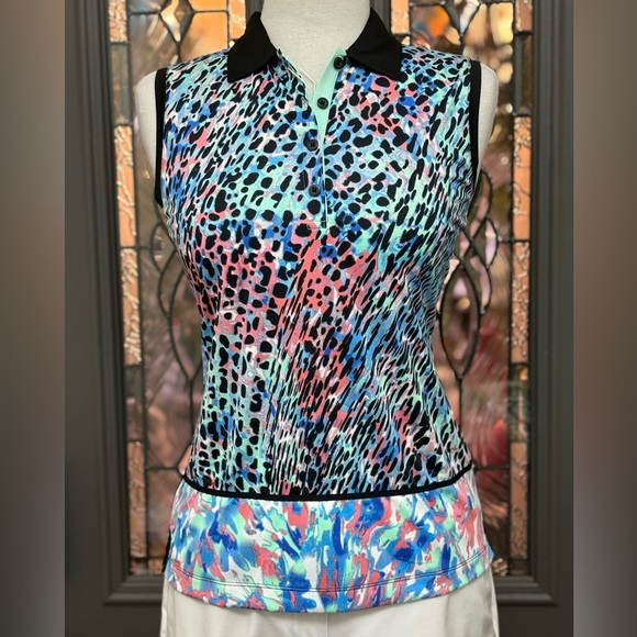 NWT- EP Pro Tour Tech Black Multi Paradise Found Golf/Tennis Polo - Picture 1 of 6